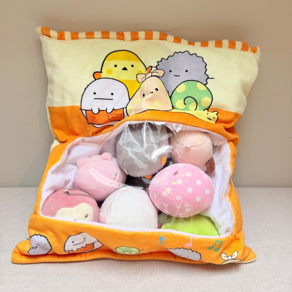 Unbranded Japanese Plush Pillow With 8 Keychains 3" Mini Plush Lot